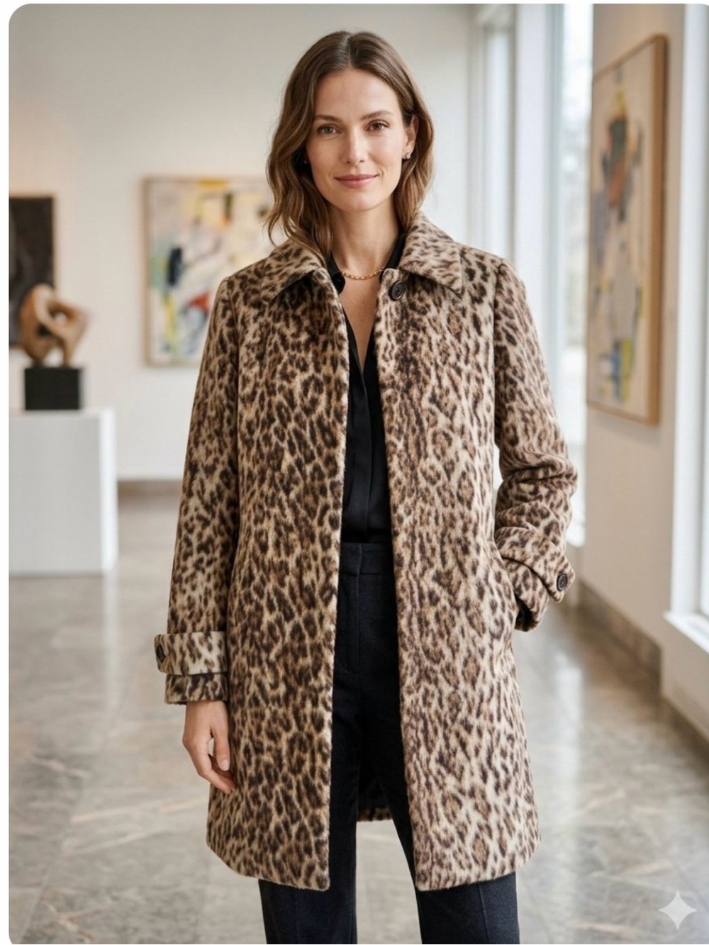J. CREW Wool Blend Leopard Print Pea Coat